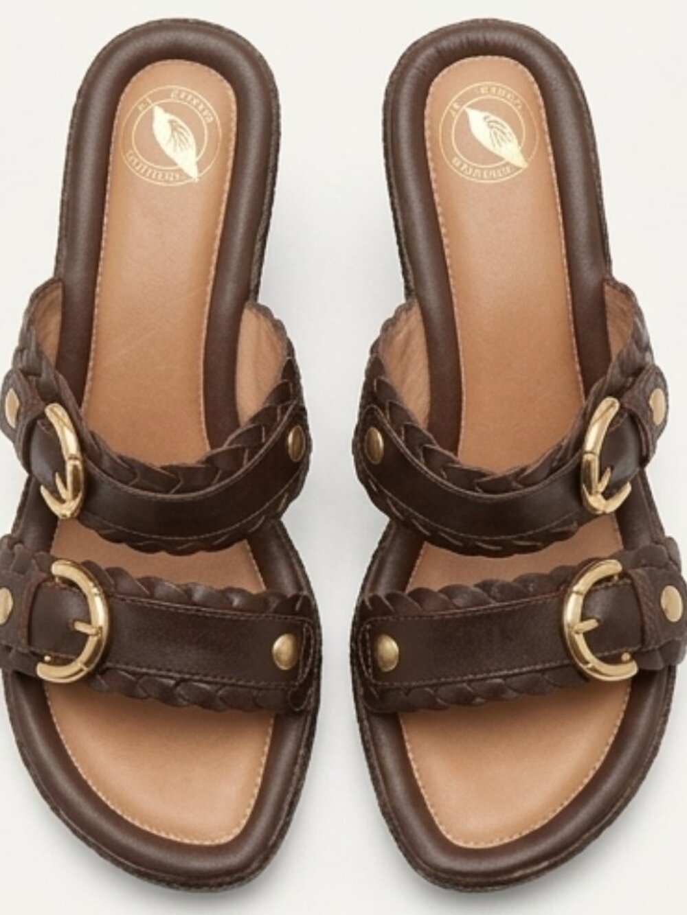 Nurture "Alto" Braided Leather Double-Buckle Wedge Sandals (10M)
